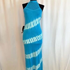 Bebe Blue Tie Dye Knit Maxi Dress - Size Medium NWT